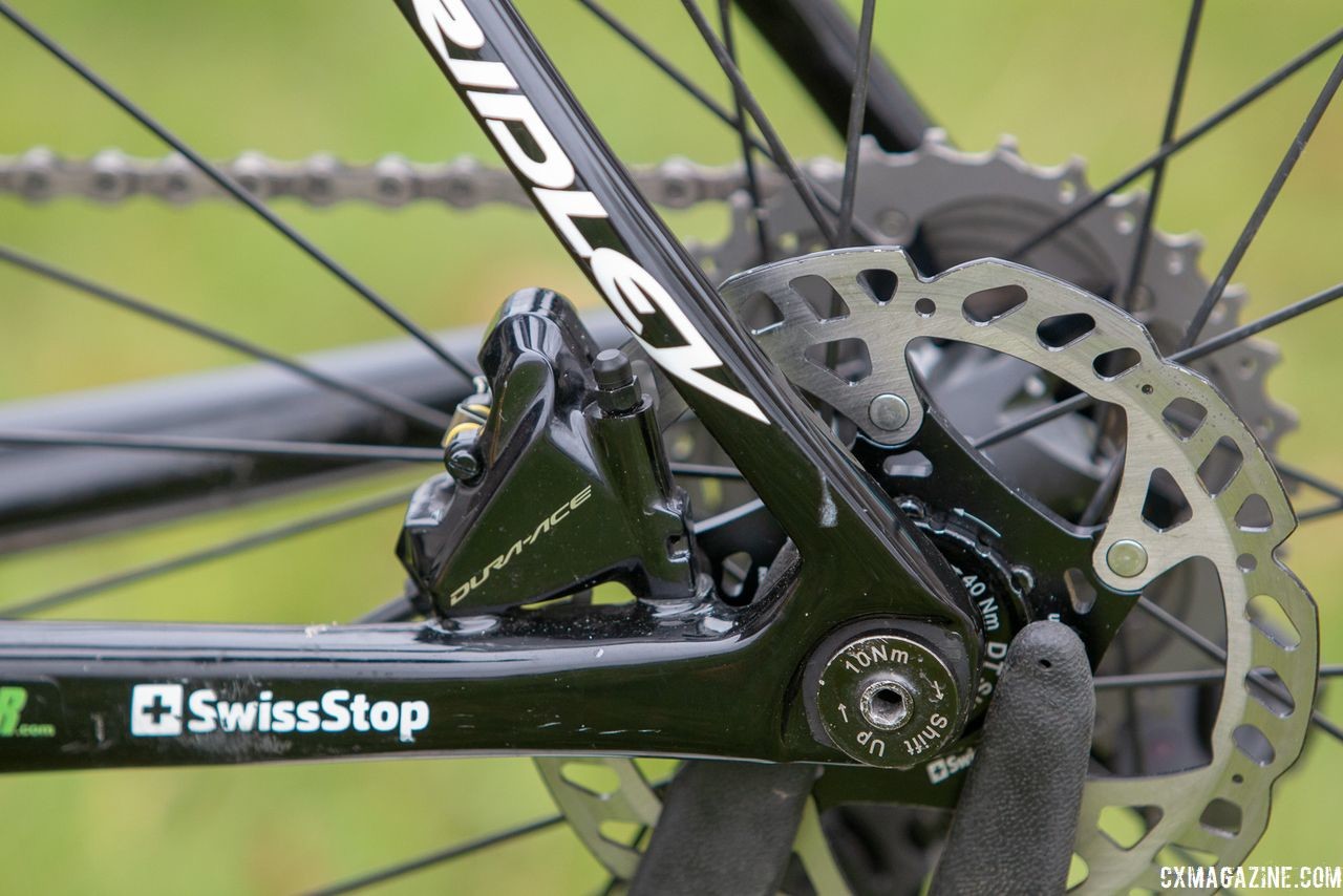 Swiss Stop is a team sponsor and supplies brake pads in place of Shimano's Ice-Tech finned pads. Eli Iserbyt's Ridley X-Night SL cyclocross bike. © A. Yee / Cyclocross Magazine