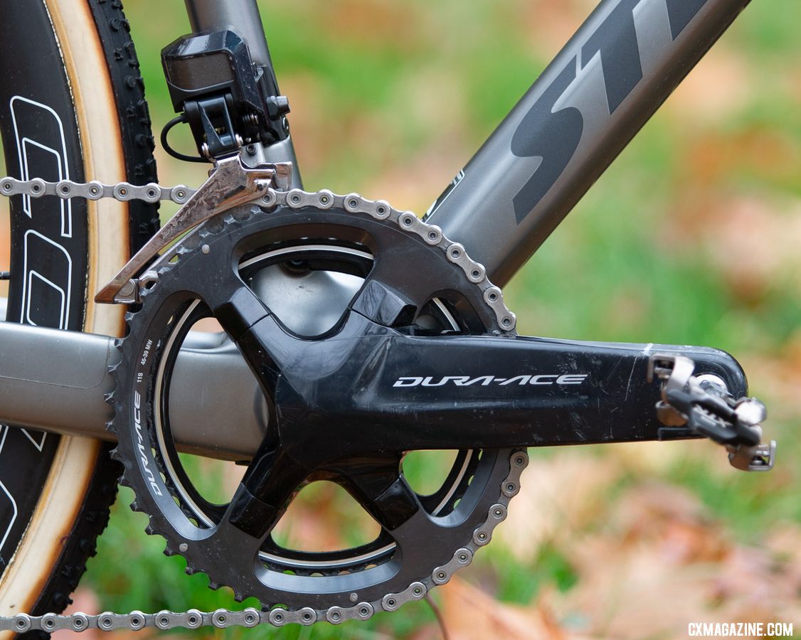 Sanne Cant opts for dual chain rings mounted to a Dura-Ace crank. Stevens Super Prestige cyclocross bike. © A. Yee / Cyclocross Magazine