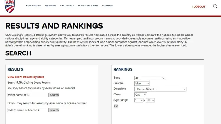 The Results and Rankings page currently points to the legacy USAC website.