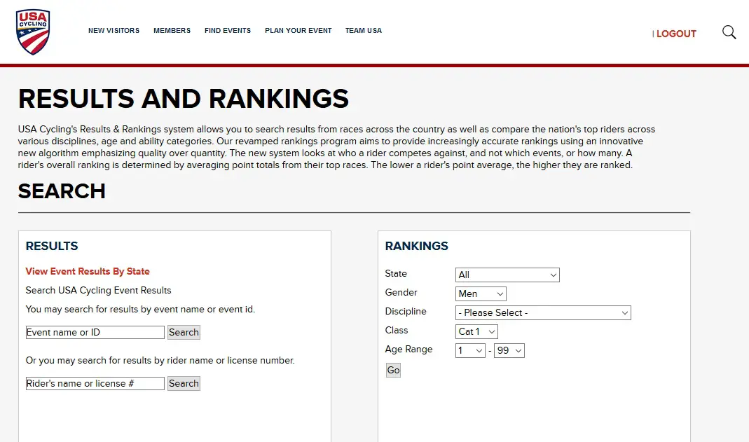 The Results and Rankings page currently points to the legacy USAC website.