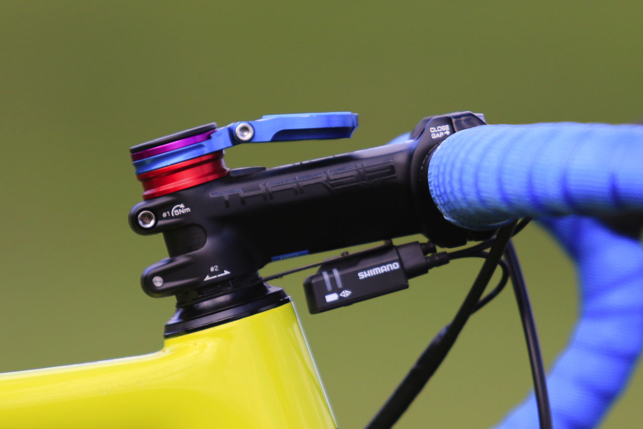 There are many ways to mount a junction box, but this is one of the cleaner. Kerry Werner's Kona Super Jake Cyclocross Bike, 2018 U.S. World Cups. © D. Mable / Cyclocross Magazine