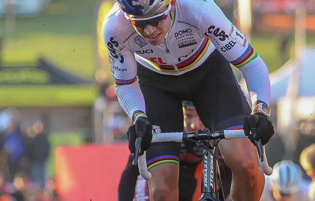 Wout van Aert raced his prototype SRAM Red eTap 1x 12-speed drivetrain at the UCI Cyclocross World Cup in Tabor. © Bart Hazen / Cyclocross Magazine