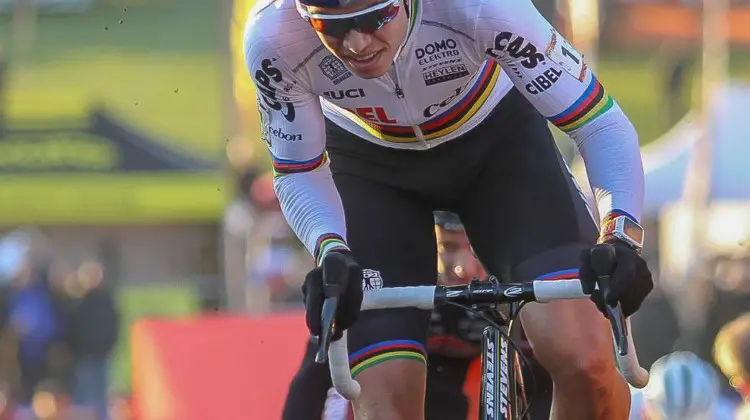 Wout van Aert raced his prototype SRAM Red eTap 1x 12-speed drivetrain at the UCI Cyclocross World Cup in Tabor. © Bart Hazen / Cyclocross Magazine