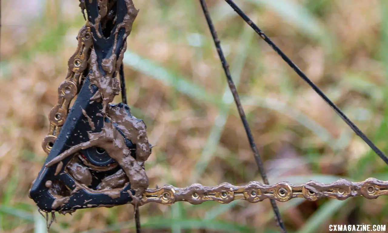 Maintenance free? Compton uses Enduro ceramic bearing pulleys all season. Katie Compton's 2018 Cyclocross National Championship-winning Trek Boone. Louisville, KY. © A. Yee / Cyclocross Magazine