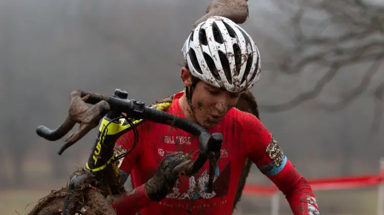 Jared Scott focused on his podium dreams, riding to a fourth place. Junior Men 17-18. 2018 Cyclocross National Championships, Louisville, KY. © A. Yee / Cyclocross Magazine