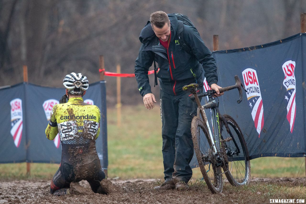 Morton overcome with emotion after his title-winning ride. Junior Men 17-18. 2018 Cyclocross National Championships, Louisville, KY. © A. Yee / Cyclocross Magazine
