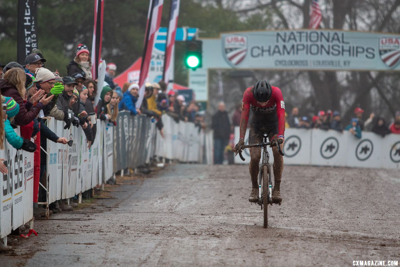 Carter was pleased with his second surge and second place. Junior Men 17-18. 2018 Cyclocross National Championships, Louisville, KY. © A. Yee / Cyclocross Magazine