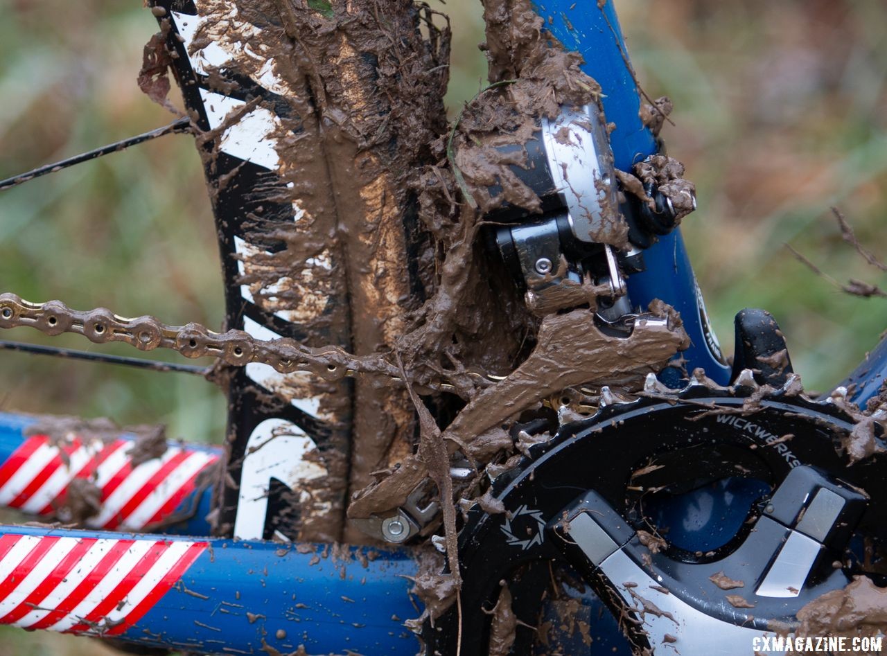 Compton uses the older-series Dura-Ace 9070 front derailleur. Katie Compton's 2018 Cyclocross National Championship-winning Trek Boone. Louisville, KY. © A. Yee / Cyclocross Magazine