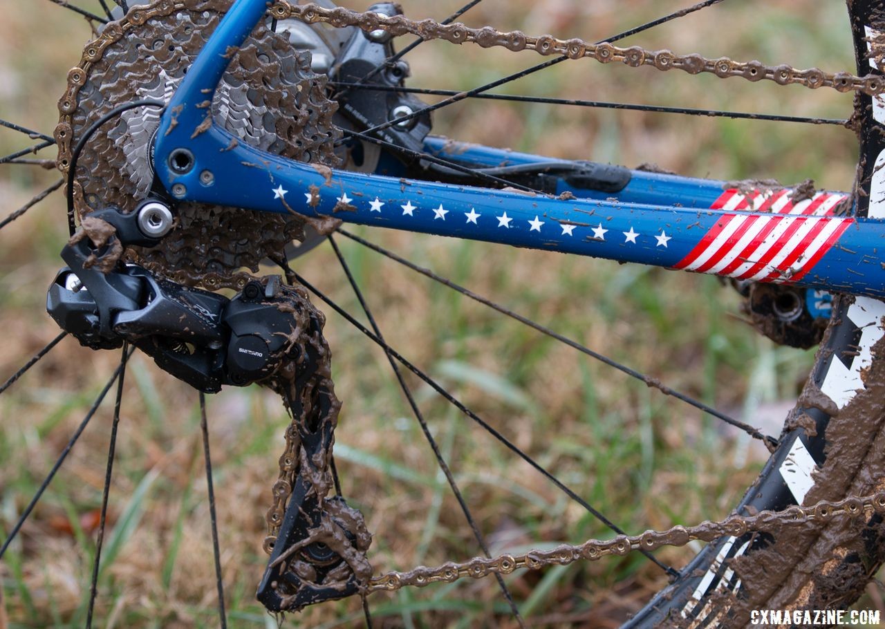 This season, Compton switched to the Ultegra RX805 clutch-based rear derailleur. Katie Compton's 2018 Cyclocross National Championship-winning Trek Boone. Louisville, KY. © A. Yee / Cyclocross Magazine