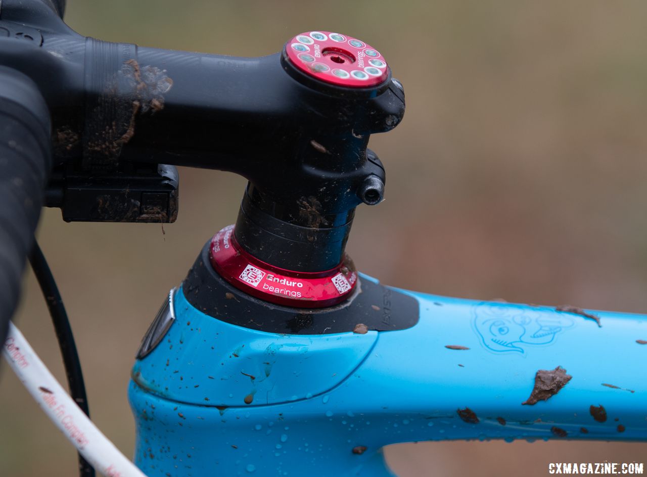 Enduro bearings keep Compton's headset, crankset, hubset and pulleys rolling. Katie Compton's 2018 Cyclocross National Championship-winning Trek Boone. Louisville, KY. © A. Yee / Cyclocross Magazine