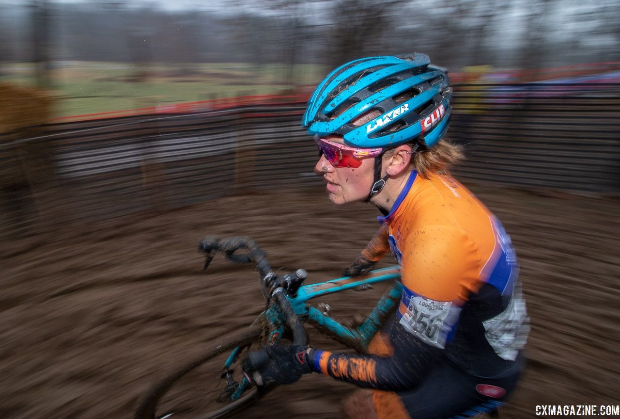 The conditions made for many unrideable portions of the course. U23 Women. 2018 Cyclocross National Championships, Louisville, KY. © A. Yee / Cyclocross Magazine