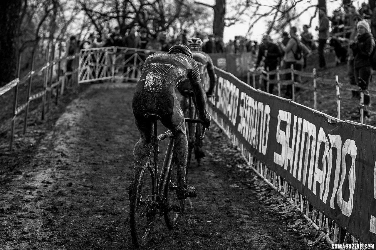 Midway through the race, White and Hyde were off the front. Elite Men. 2018 Cyclocross National Championships, Louisville, KY. © A. Yee / Cyclocross Magazine