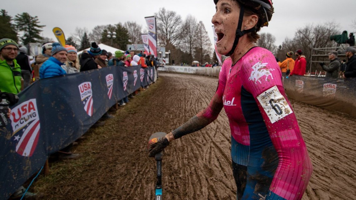 Even Sunny Gilbert was a little surprised by her big ride. Elite Women. 2018 Cyclocross National Championships, Louisville, KY. © A. Yee / Cyclocross Magazine