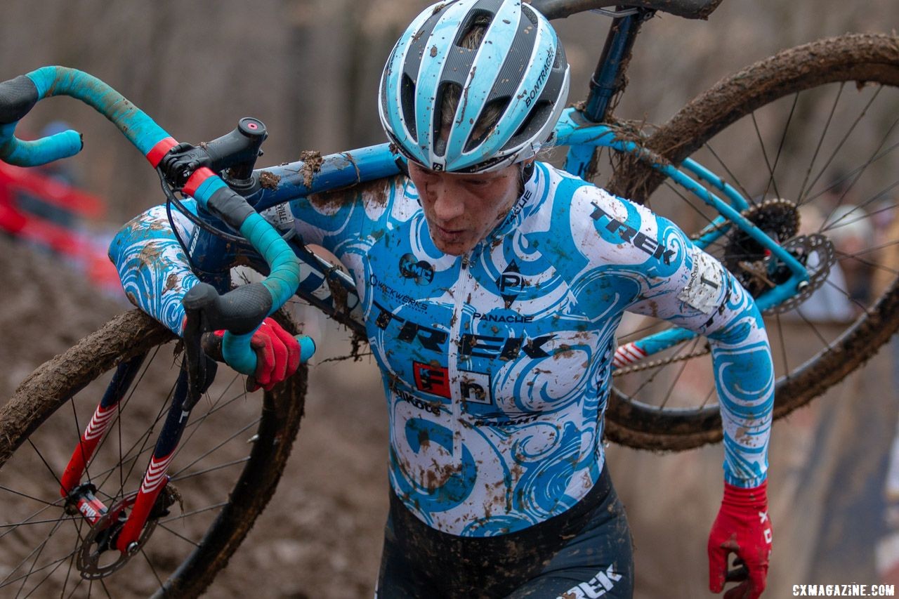 Compton wore her regular KFC Racing p/b Trek Knight kit for the first time ever on Sunday. Elite Women. 2018 Cyclocross National Championships, Louisville, KY. © A. Yee / Cyclocross Magazine