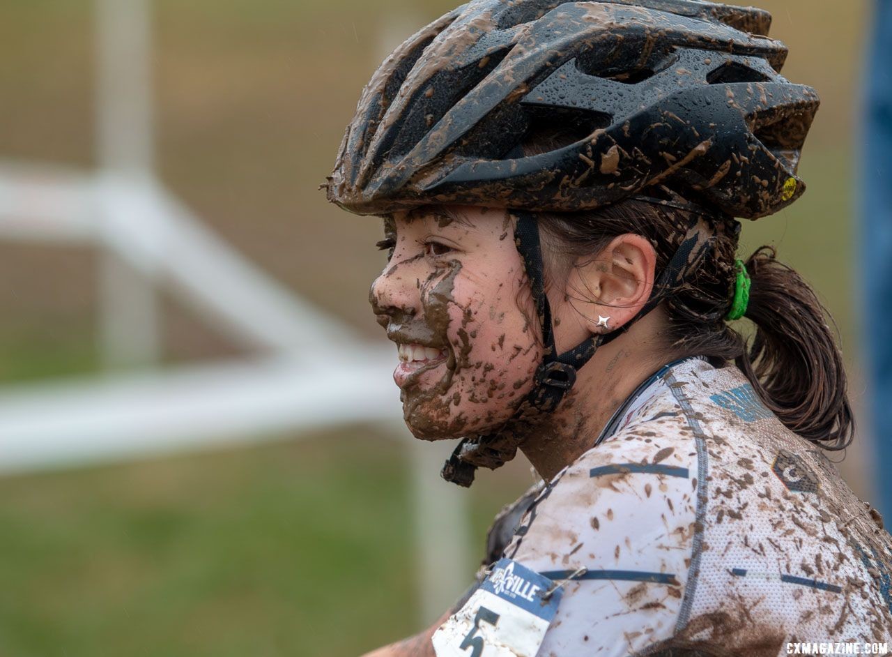 Eire Chen was all smiles after the finish. Junior Women 11-12. 2018 Cyclocross National Championships, Louisville, KY. © A. Yee / Cyclocross Magazine