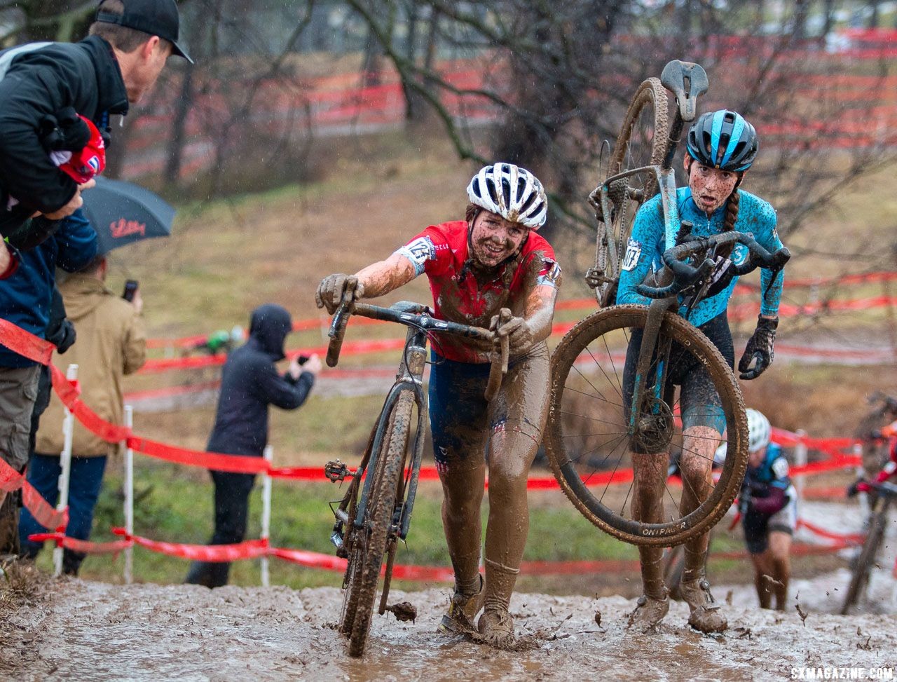 The longest climb on the course was completely unrideable. Junior Women 13-14. 2018 Cyclocross National Championships, Louisville, KY. © A. Yee / Cyclocross Magazine