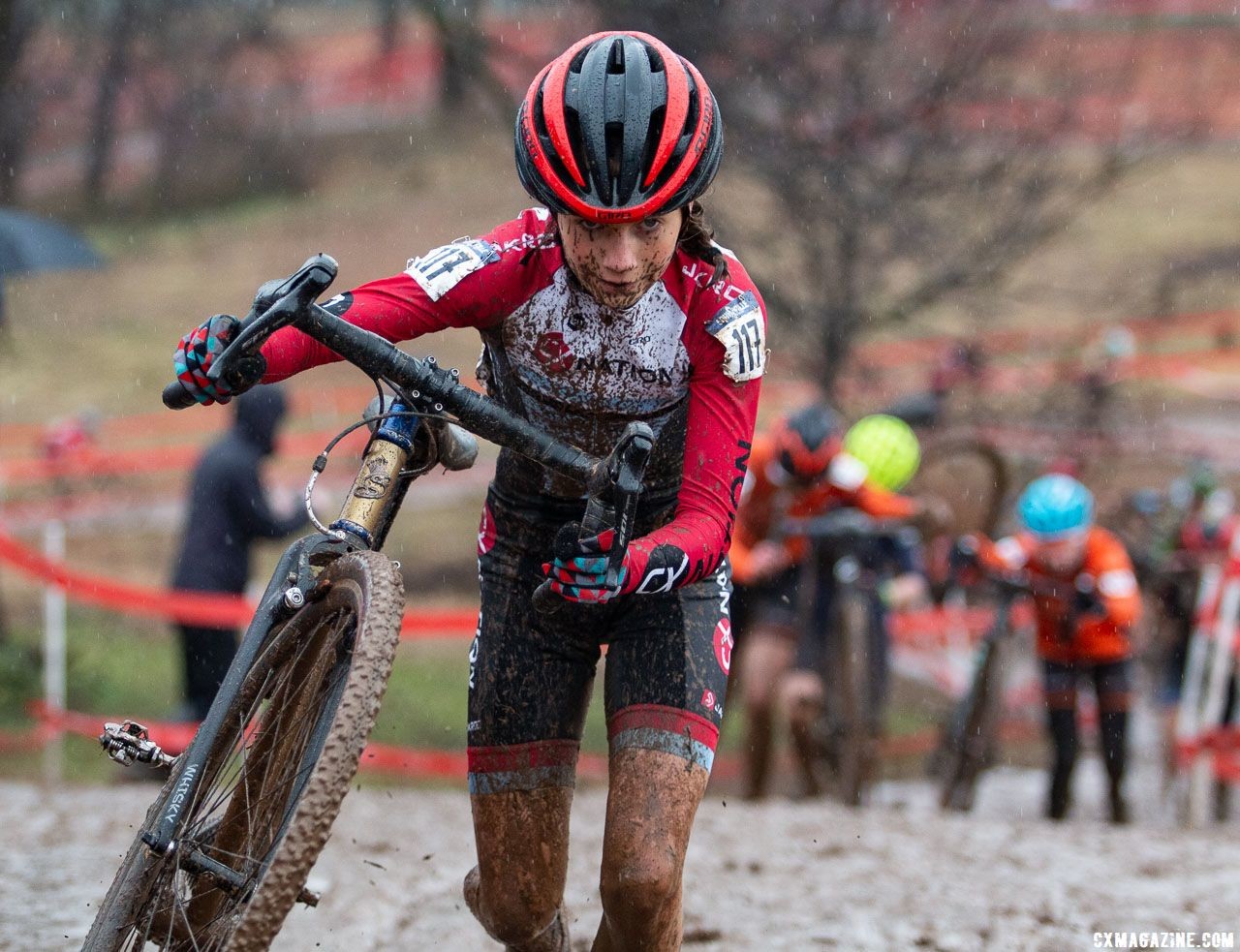 Vida Lopez de San Roman started in the back row but repeated her silver medal from Reno. Junior Women 13-14. 2018 Cyclocross National Championships, Louisville, KY. © A. Yee / Cyclocross Magazine
