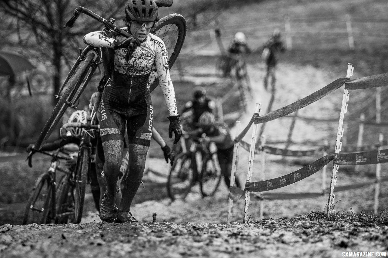 With so much standing water, there was no chance of finding traction on course. Junior Women 13-14. 2018 Cyclocross National Championships, Louisville, KY. © A. Yee / Cyclocross Magazine