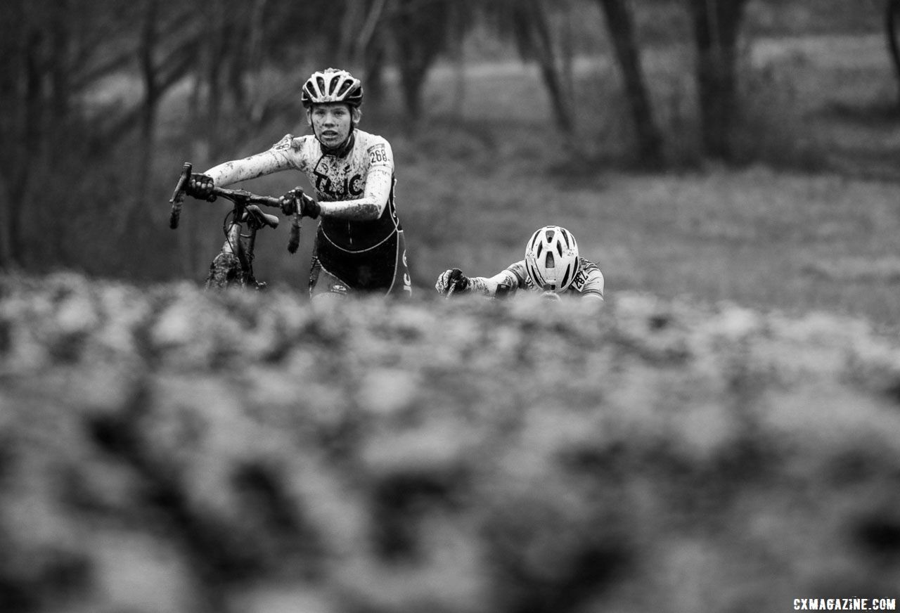 Samantha Clark finished on the lead lap. Junior Women 15-16. 2018 Cyclocross National Championships, Louisville, KY. © A. Yee / Cyclocross Magazine