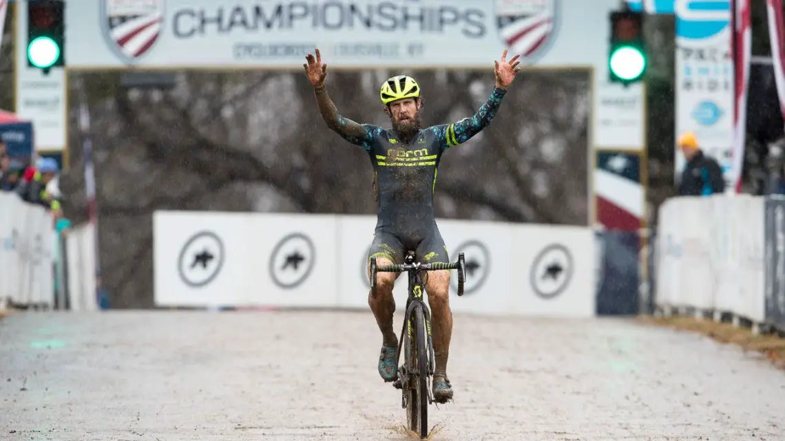 Jake Wells completed a last-lap comeback to win the Masters Men 40-44. 2018 Cyclocross National Championships, Louisville, KY. © K. Baumgardt / Cyclocross Magazine