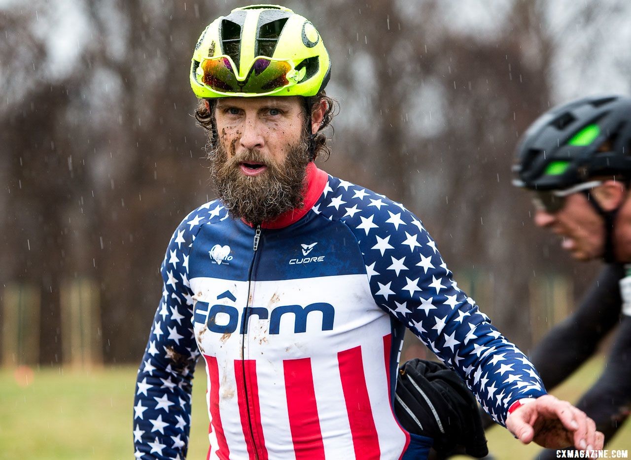 Jake Wells gets to wear the Stars-and-Stripes for another year. Masters Men 40-44. 2018 Cyclocross National Championships, Louisville, KY. © K. Baumgardt / Cyclocross Magazine