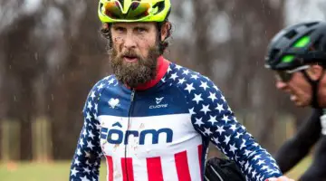 Jake Wells gets to wear the Stars-and-Stripes for another year. Masters Men 40-44. 2018 Cyclocross National Championships, Louisville, KY. © K. Baumgardt / Cyclocross Magazine