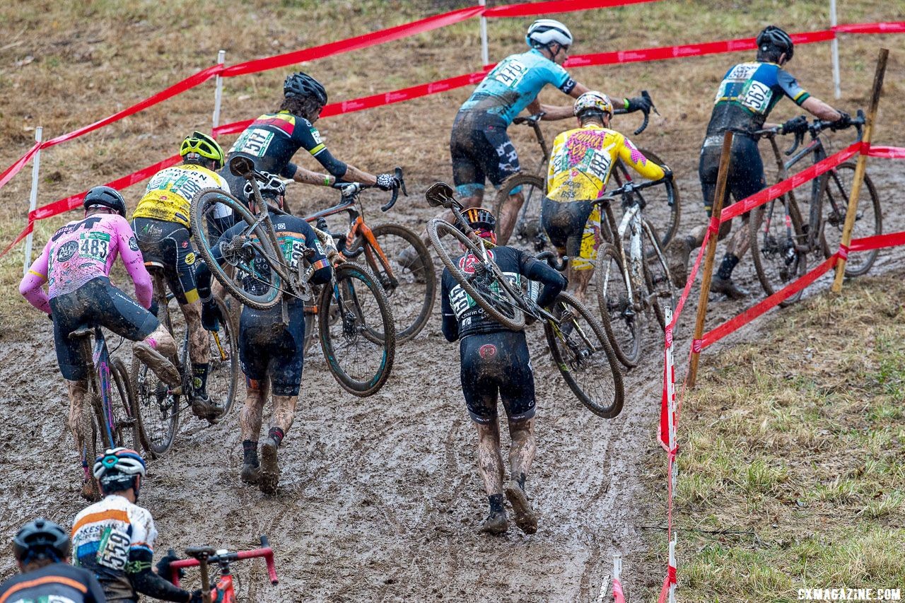 Riders were forced to dismount for even the slightest of grades. Masters Men 45-49. 2018 Cyclocross National Championships, Louisville, KY. © K. Baumgardt / Cyclocross Magazine