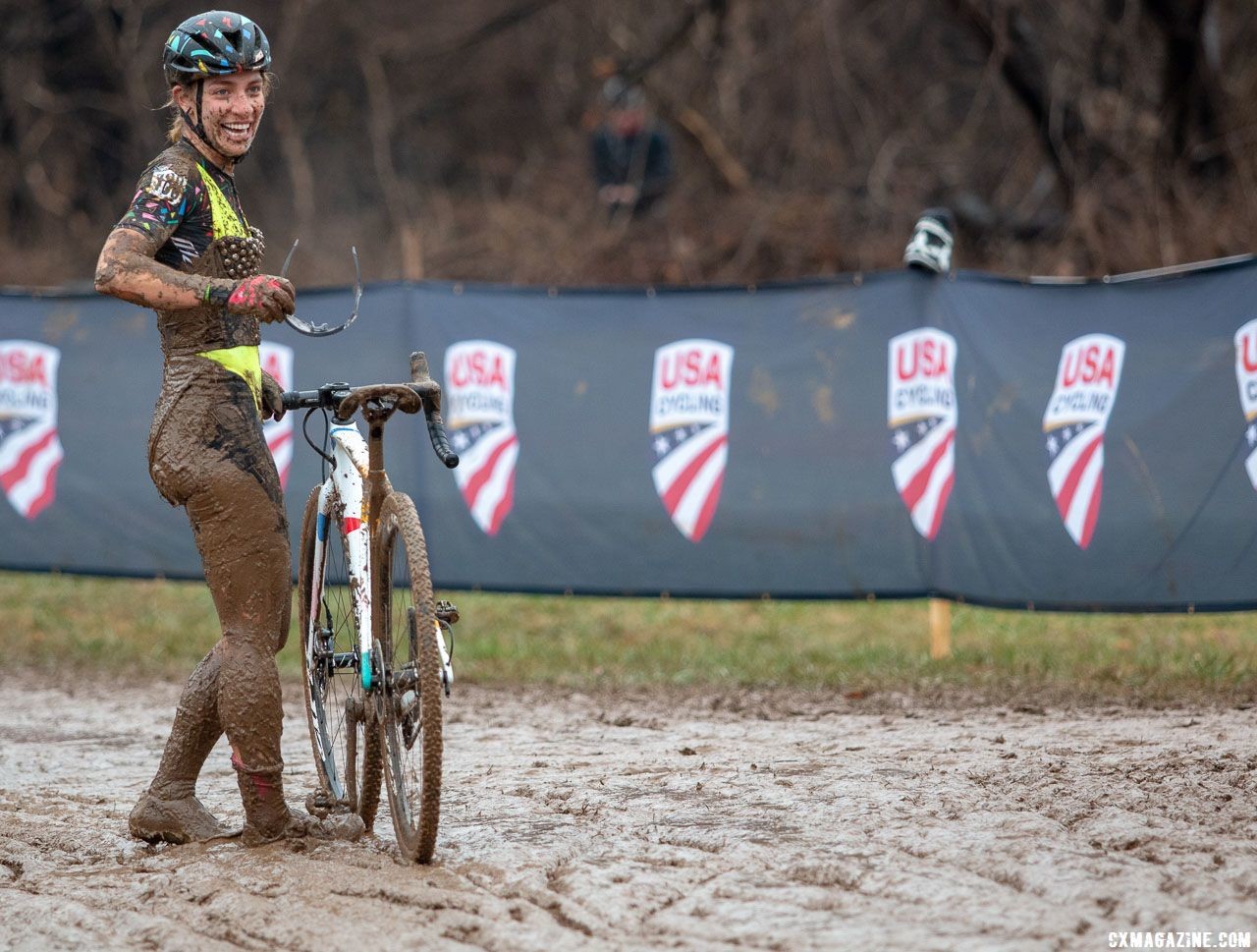 Sturm had an infectious smile after the finish. Singlespeed Women. 2018 Cyclocross National Championships, Louisville, KY. © A. Yee / Cyclocross Magazine