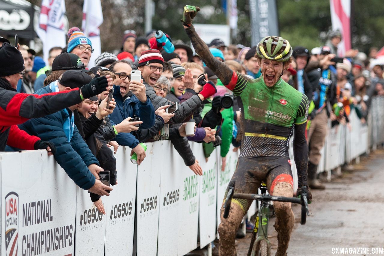 Spencer Petrov achieves his goal of a National Championship title. U23 Men. 2018 Cyclocross National Championships, Louisville, KY. © A. Yee / Cyclocross Magazine