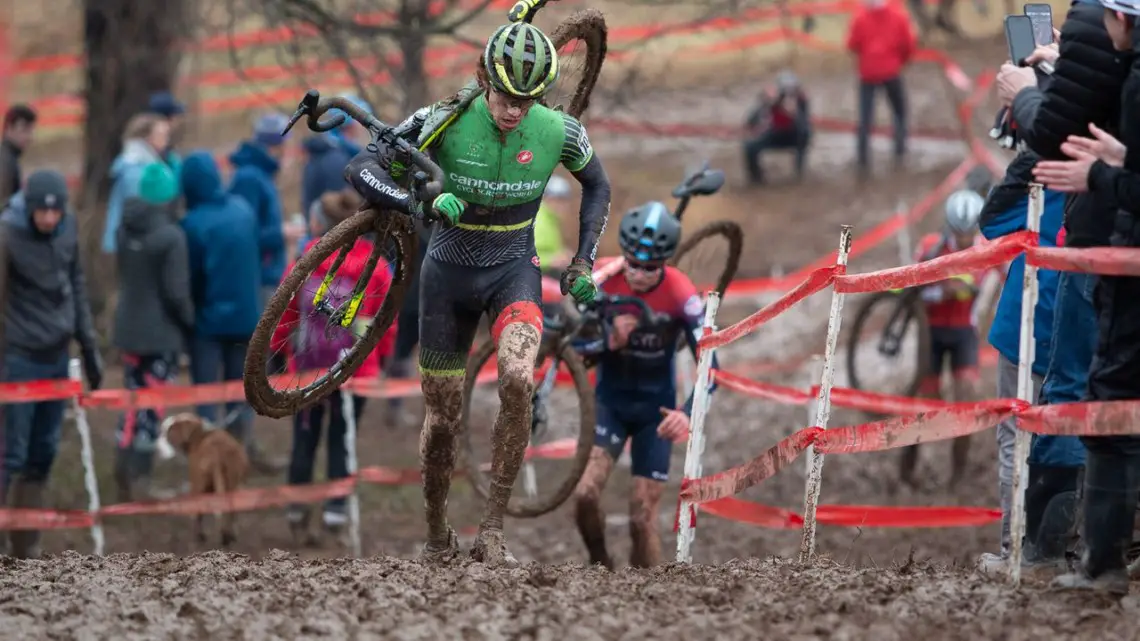 Petrov ran away from Brunner in the first lap. U23 Men. 2018 Cyclocross National Championships, Louisville, KY. © A. Yee / Cyclocross Magazine