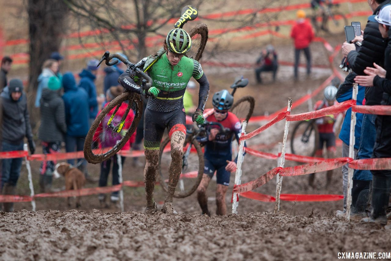 Petrov ran away from Brunner in the first lap. U23 Men. 2018 Cyclocross National Championships, Louisville, KY. © A. Yee / Cyclocross Magazine