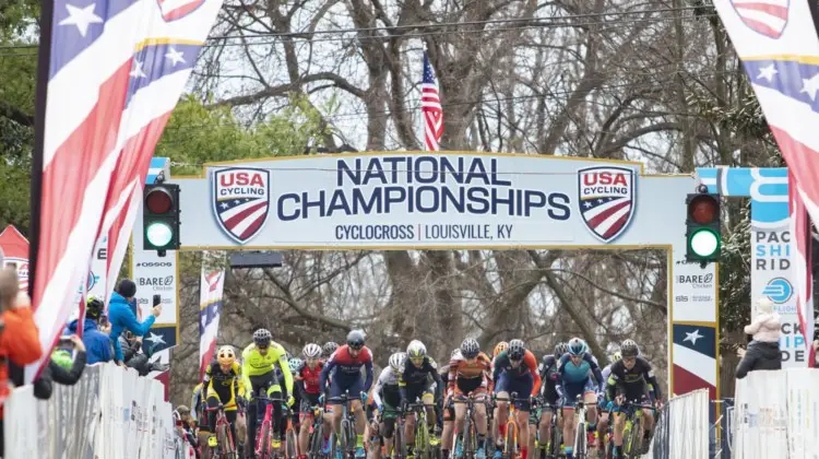 The Men 35-39 field kicked off title racing on Friday. Masters Men 35-59. 2018 Cyclocross National Championships, Louisville, KY. © A. Yee / Cyclocross Magazine