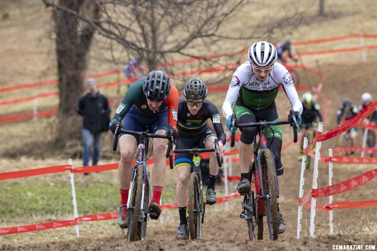 Bouchard-Hall (left) keeps busy racing across the disciplines. Masters Men 35-59. 2018 Cyclocross National Championships, Louisville, KY. © A. Yee / Cyclocross Magazine