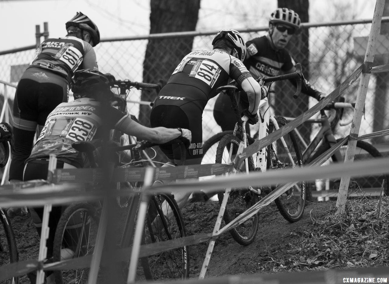 The climb to the bike path became a run in the Men's 55-59 race