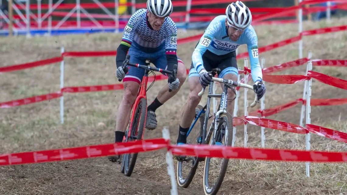 Myrah and Aspholm duled to the last lap in the Masters 50-54 race. Masters Men 50-54. 2018 Cyclocross National Championships, Louisville, KY. © A. Yee / Cyclocross Magazine