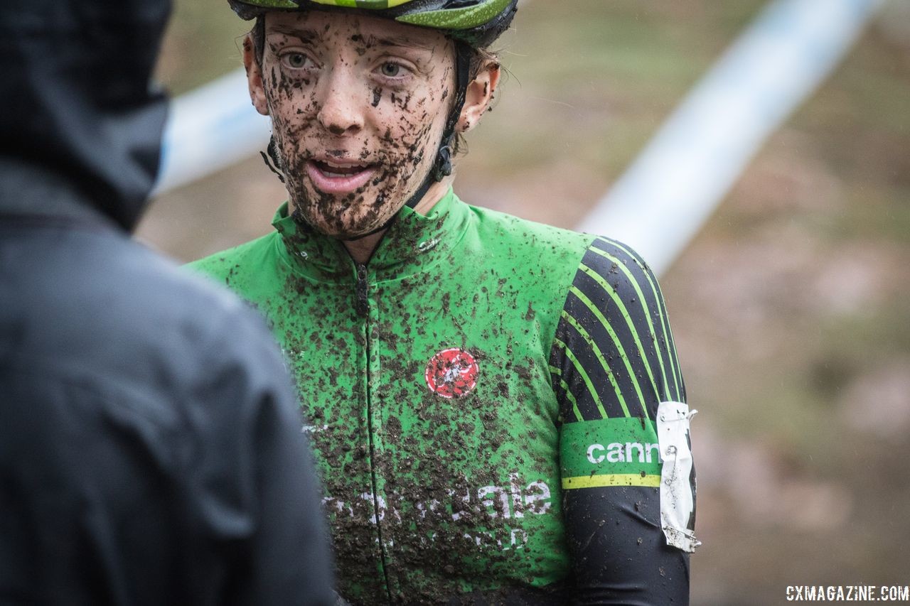 A muddy Kaitie Keough took home a win on Sunday. 2018 NBX Gran Prix of Cyclocross Day 2. © Angelica Dixon