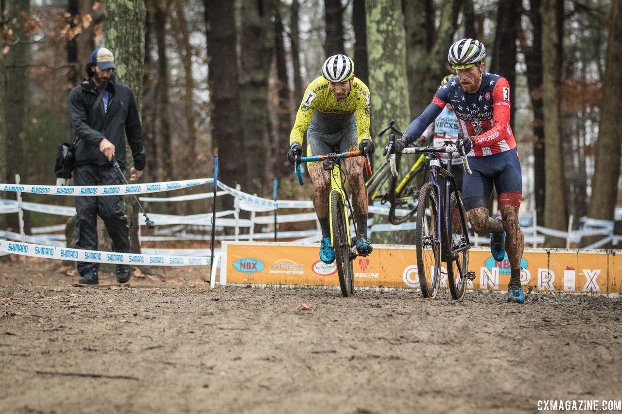 Hyde, Werner and White hit the barriers. 2018 NBX Gran Prix of Cyclocross Day 2. © Angelica Dixon