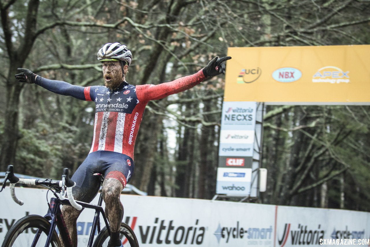 Stephen Hyde celebrates his second win of the weekend. 2018 NBX Gran Prix of Cyclocross Day 2. © Angelica Dixon