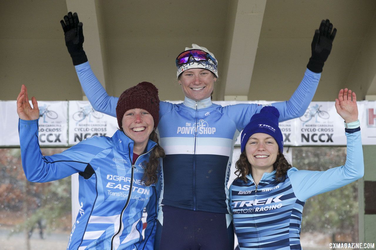 All blue, but all smiles. Zaveta, Williams and Swartz. Elite Women, 2018 NCGP Day 1. © Bruce Buckley