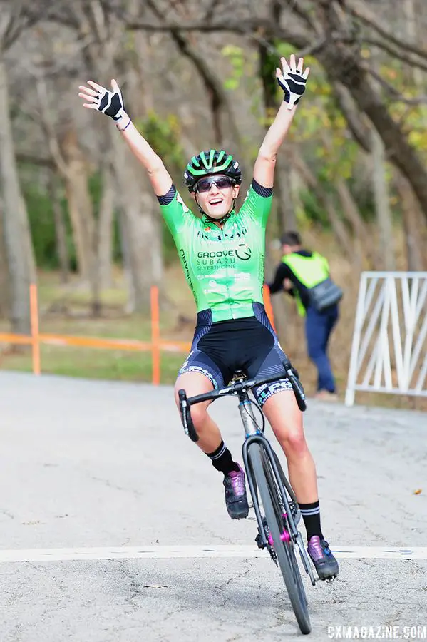 Katie Clouse celebrates her win. 2018 Resolution 'Cross Cup Day 2. © Lee McDaniel