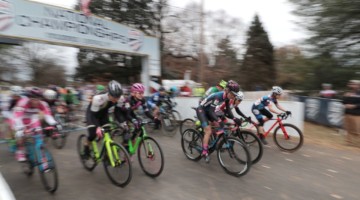 Masters Women 45-49 holeshot. Masters Women 45-49. 2018 Cyclocross National Championships, Louisville, KY. © A. Yee / Cyclocross Magazine