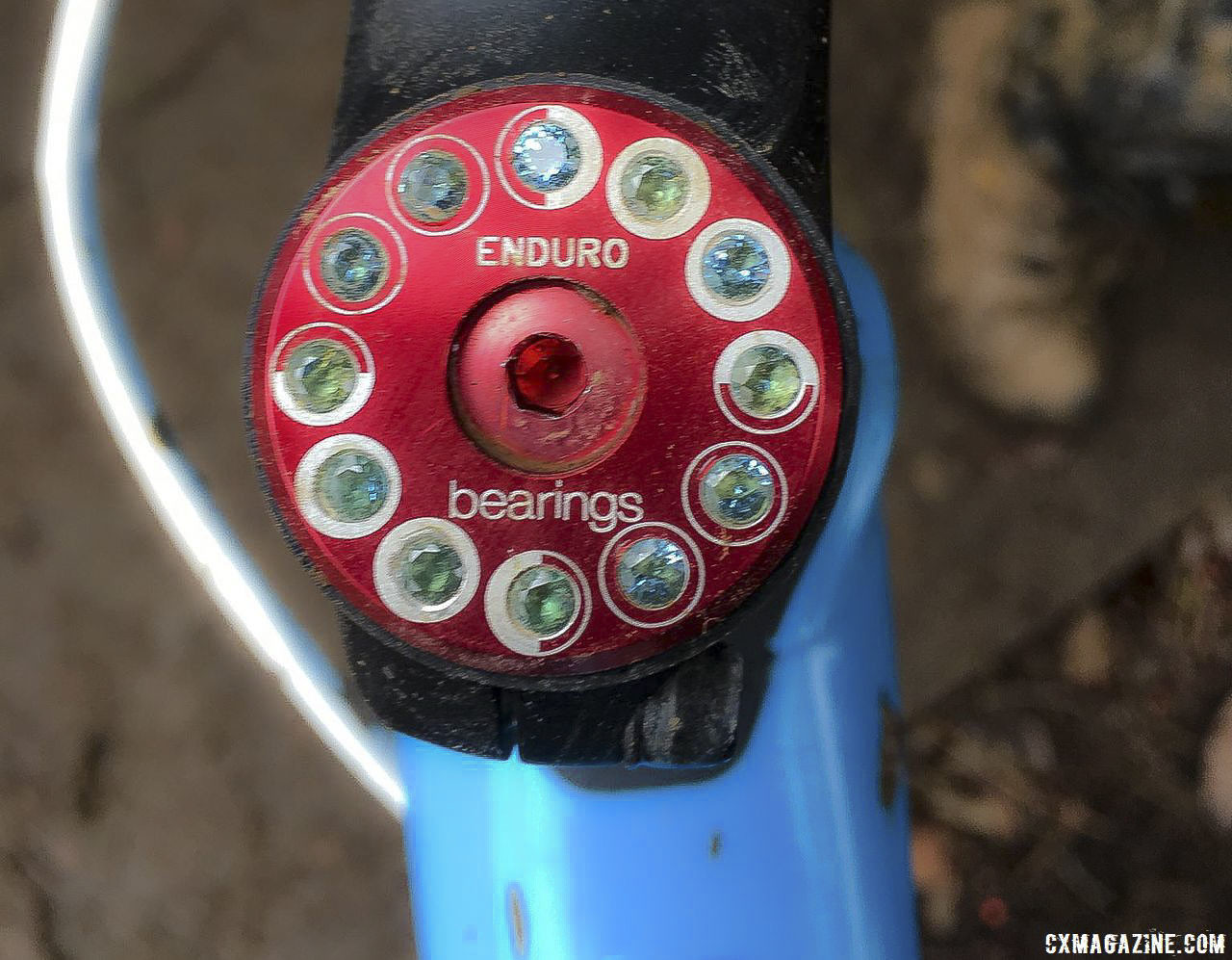 Compton teamed up with Anemoni Jewelers of Delaware to create a top cap with 12 of her birthstone gems. Katie Compton's 2018 Cyclocross National Championship-winning Trek Boone. Louisville, KY. © A. Yee / Cyclocross Magazine