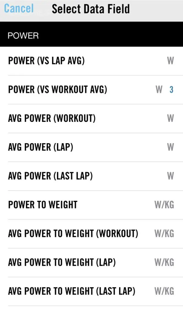 The Elemnt offers myriad number of data fields to choose from.