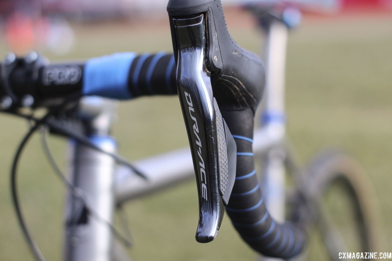 Selander shifted and braked with ST-R9170 Dual Control levers. Bjorn Selander's Bingham Built Titanium Cyclocross Bike. © Z. Schuster / Cyclocross Magazine