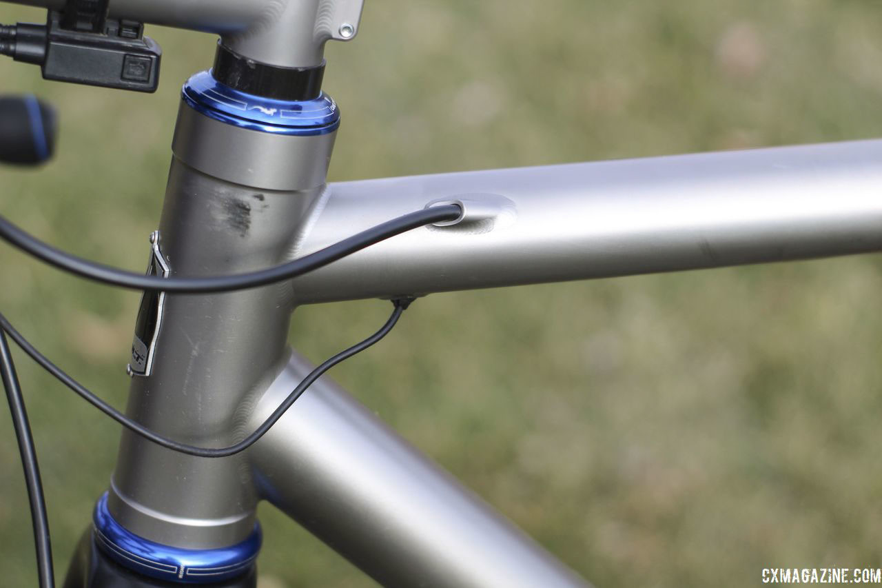 The custom titanium frame has internal routing for brake and Di2 shifting cables. Bjorn Selander's Bingham Built Titanium Cyclocross Bike. © Z. Schuster / Cyclocross Magazine