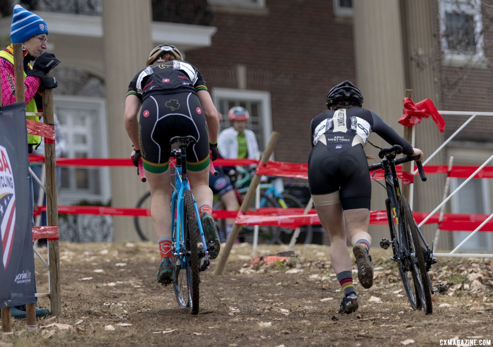 Kate Ginsbach and Elizabeth Huuki fought for the final podium step. Collegiate Club Women. 2018 Cyclocross National Championships, Louisville, KY. © A. Yee / Cyclocross Magazine