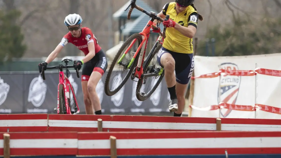 Rossi led into the barriers for the final time. Collegiate Club Women. 2018 Cyclocross National Championships, Louisville, KY. © A. Yee / Cyclocross Magazine