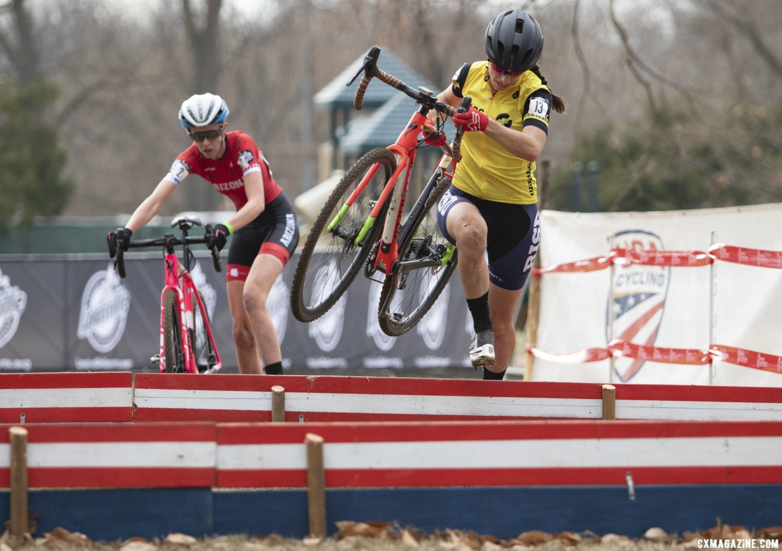 Rossi led into the barriers for the final time. Collegiate Club Women. 2018 Cyclocross National Championships, Louisville, KY. © A. Yee / Cyclocross Magazine