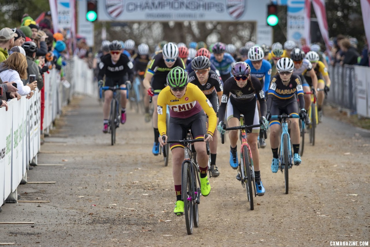 Taylor Ramsay took the Varsity holeshot. Collegiate Varsity Women. 2018 Cyclocross National Championships, Louisville, KY. © A. Yee / Cyclocross Magazine