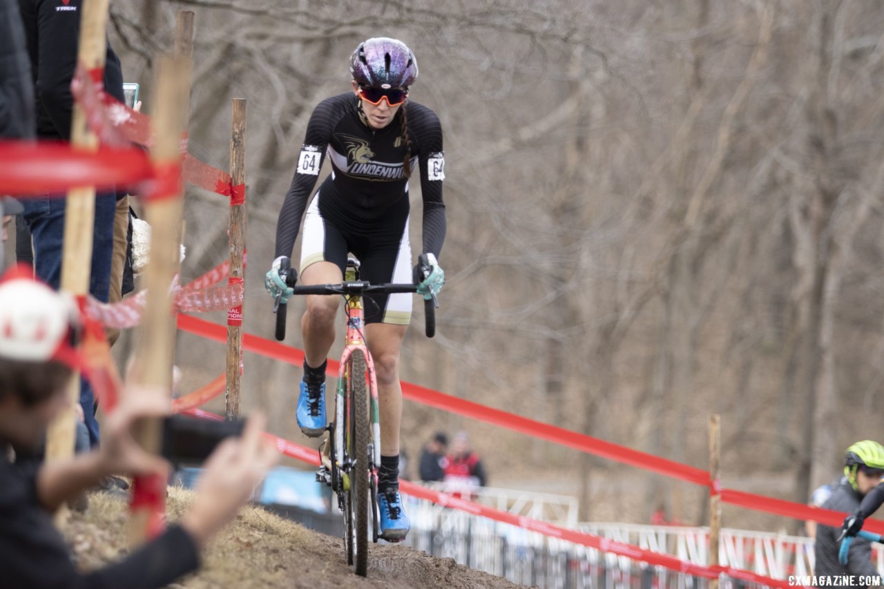 Runnels rode high on her path to victory. Collegiate Varsity Women. 2018 Cyclocross National Championships, Louisville, KY. © A. Yee / Cyclocross Magazine